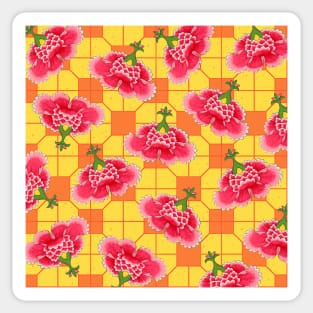 Chinese Vintage Pink and Red Flowers with Yellow and Orange Tile - Hong Kong Traditional Floral Pattern Sticker